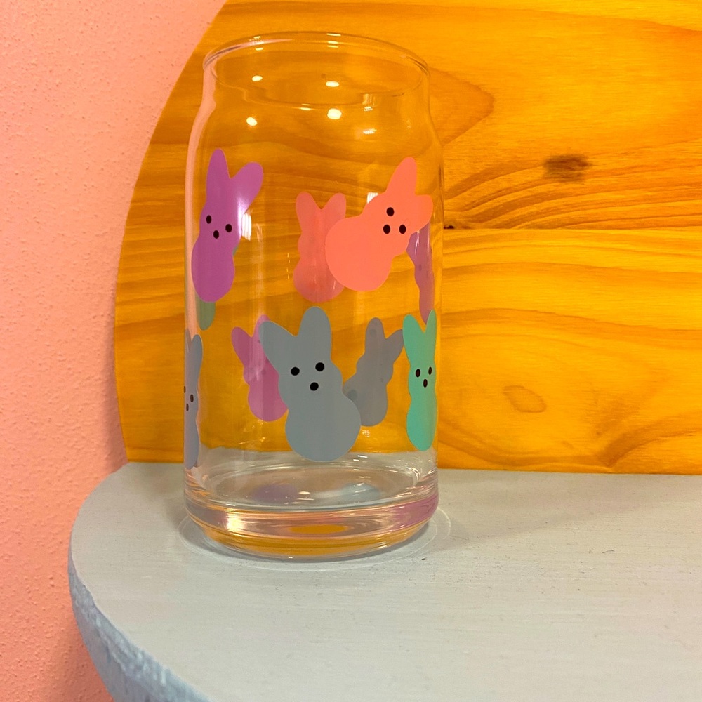 Easter bunny Easter peeps aesthetic iced coffee glass cup beer can cup